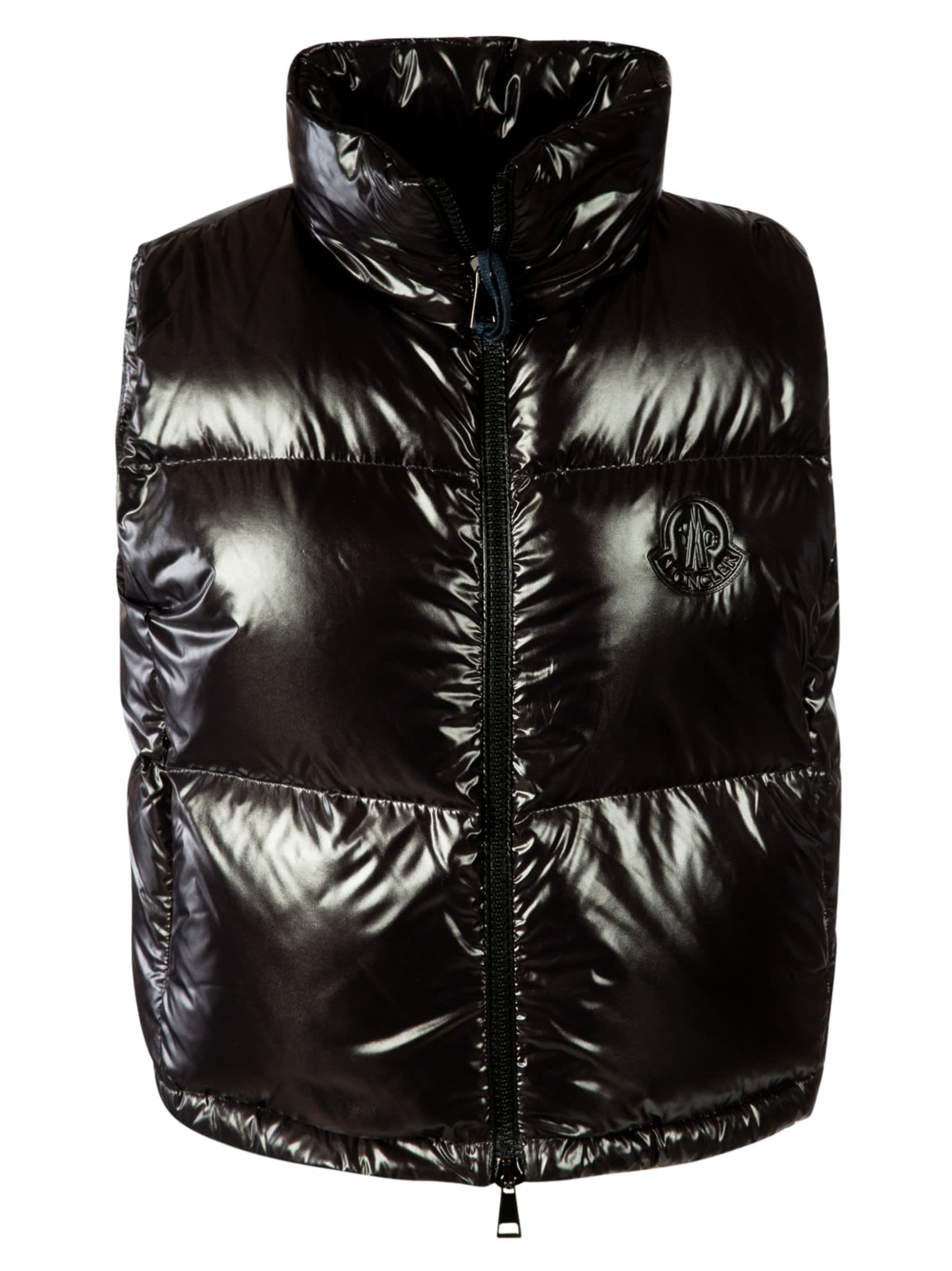 Moncler Logo Patch Padded Waistcoat In Black