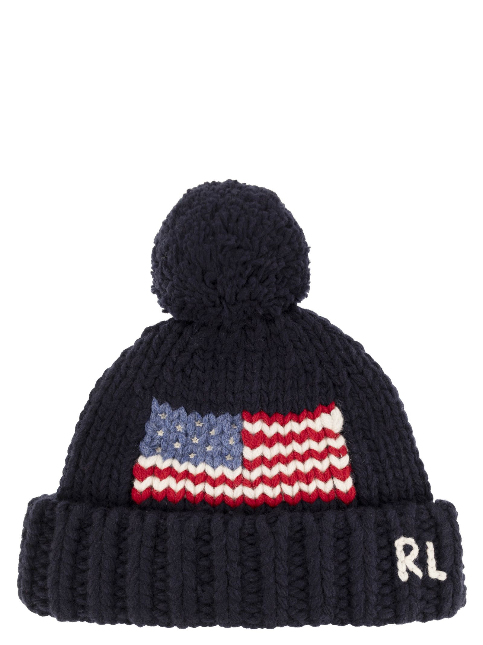 Shop Polo Ralph Lauren Merino Wool Beanie With Pompom In Navy