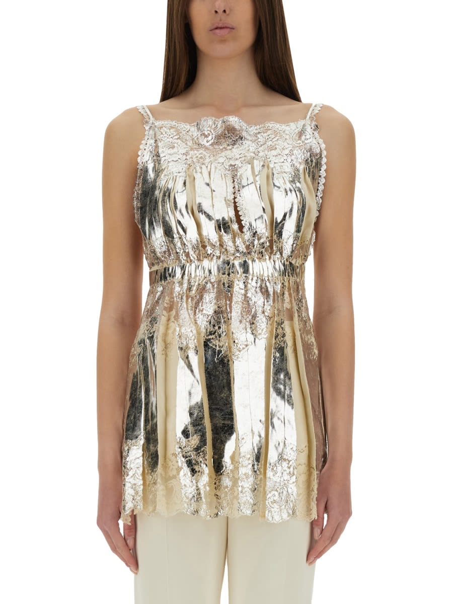 Laminated Pleated Satin Top