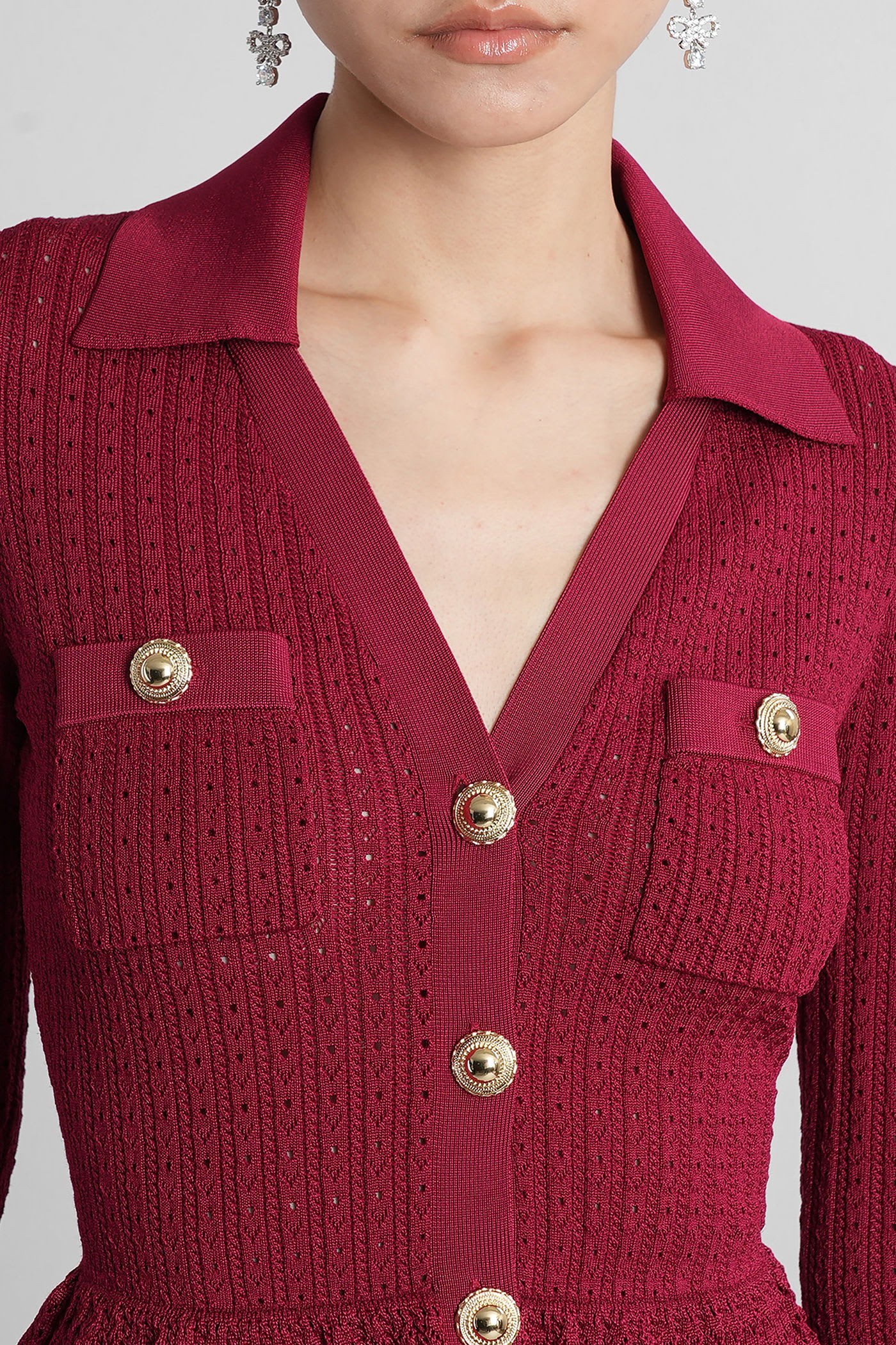 Self-portrait Burgundy Mini Dress With V-neck And Flared Hem In Burgundy