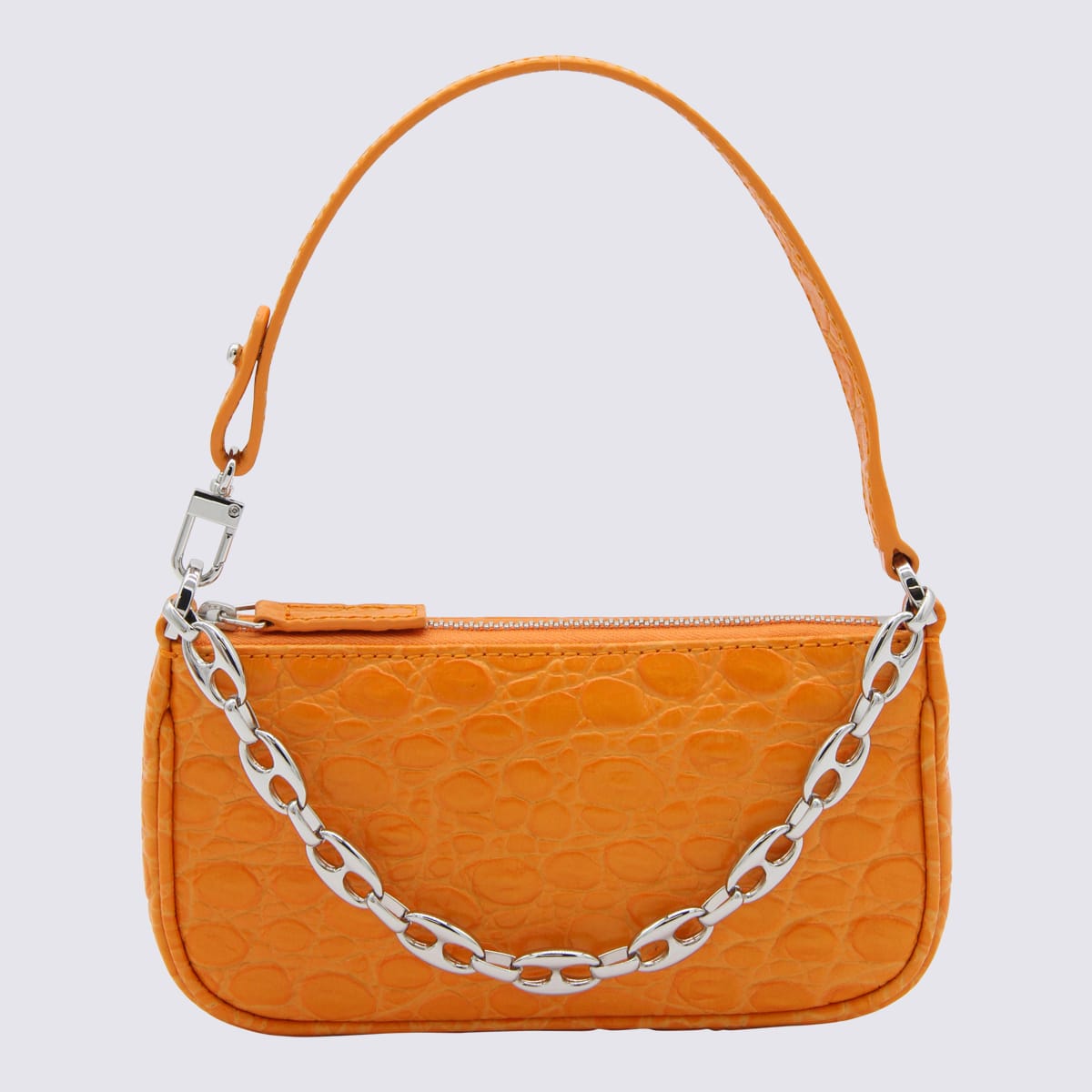 Shop By Far Orange Leather Mini Rachel Circular Croco Shoulder Bag
