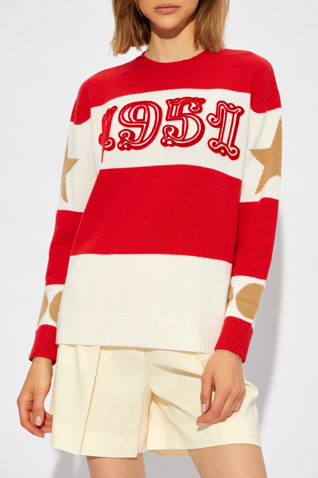 Shop Max Mara Star Patterned Crewneck Jumper In Red/white