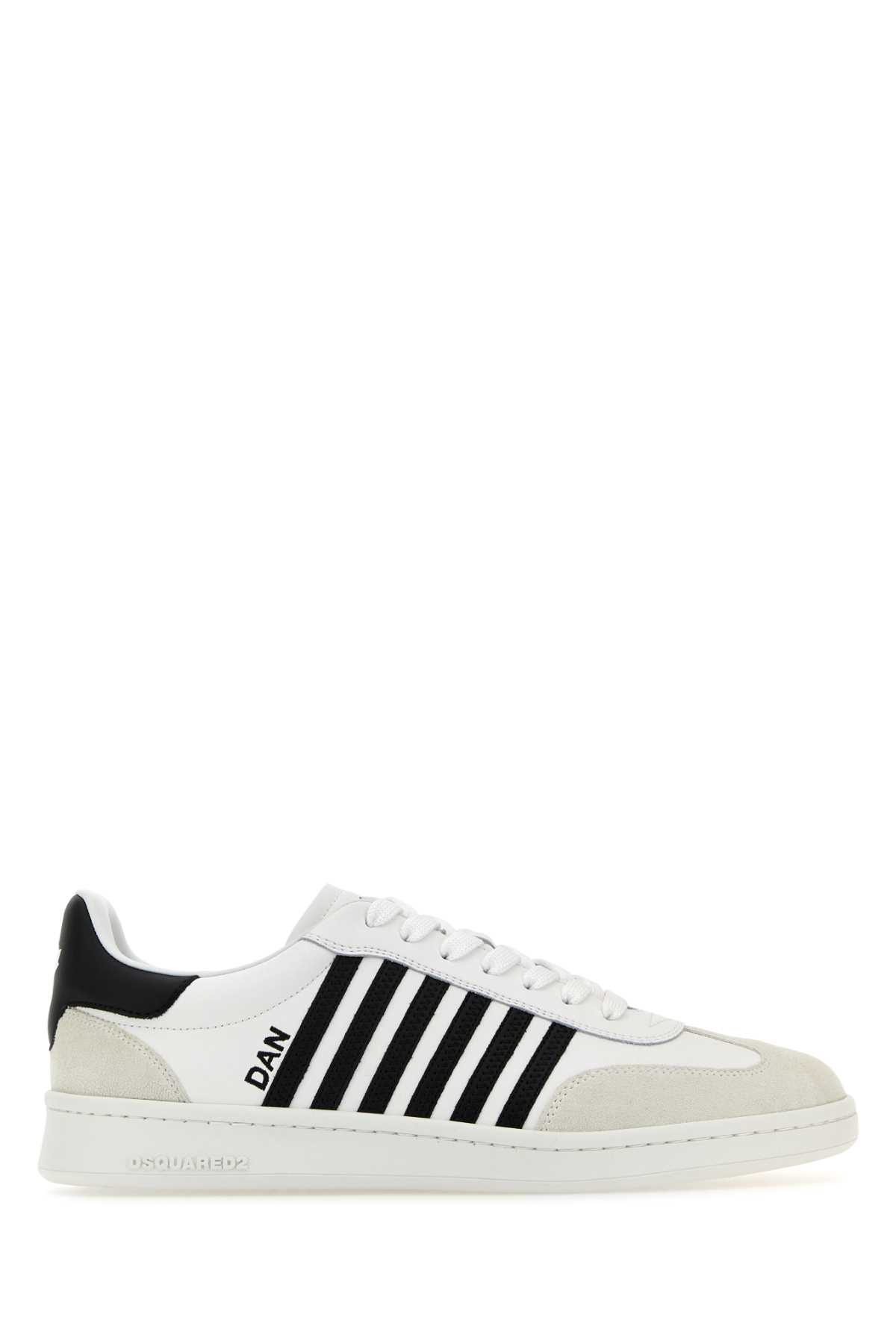 Shop Dsquared2 White Leather Boxer Sneakers In Whiteblack