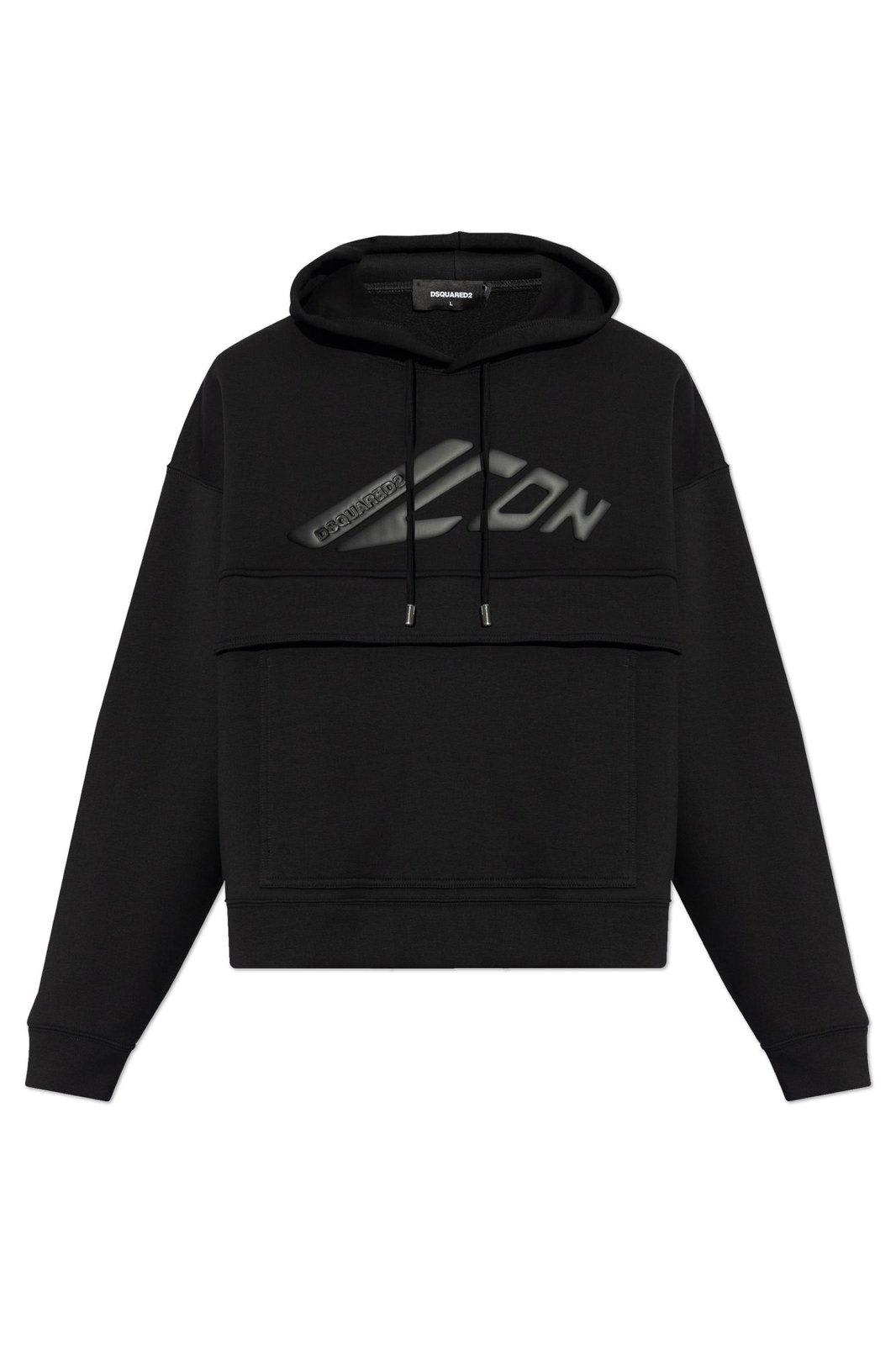 Shop Dsquared2 Logo Detailed Drawstring Hoodie In Black