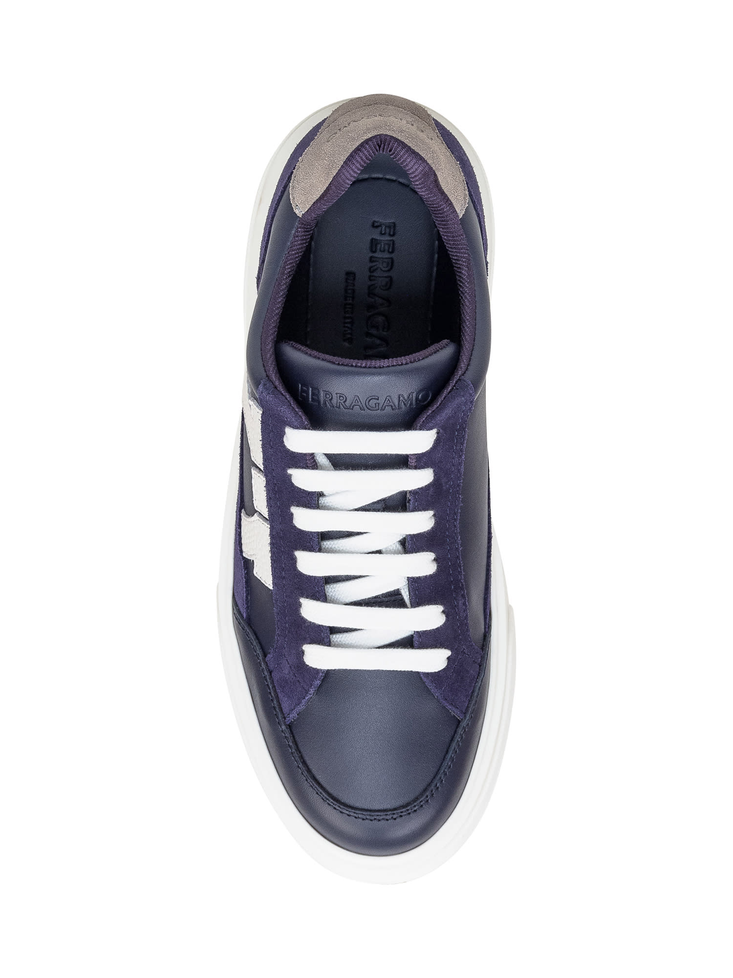 Shop Ferragamo Low-top Sneakers With Hooks In Midnight-bianco Ottico