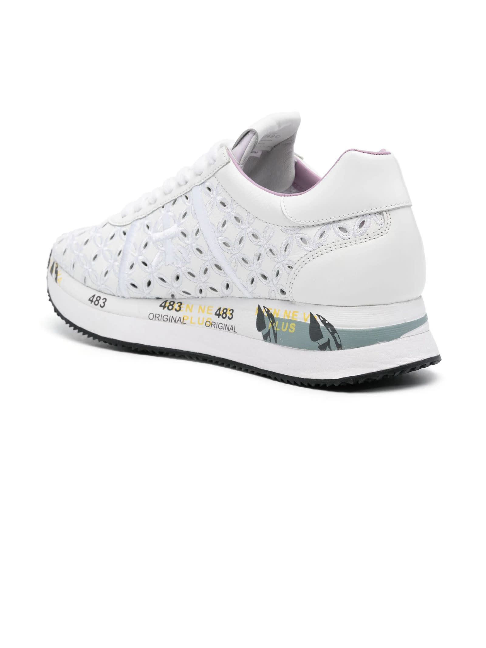 Shop Premiata Conny Broderie-anglaise Sneakers In Bianco/nero
