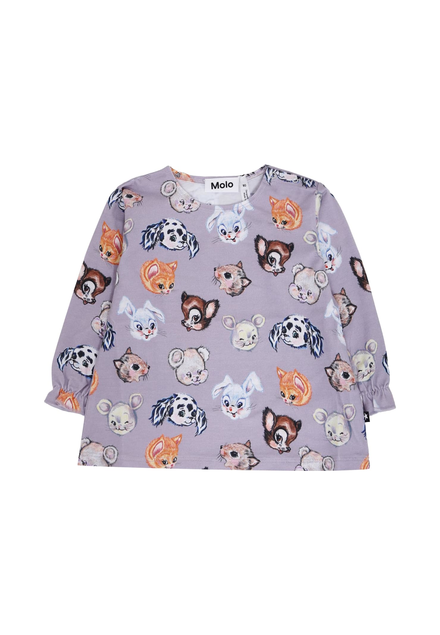 Molo Lilac T-shirt For Baby Girl With Animals In Purple