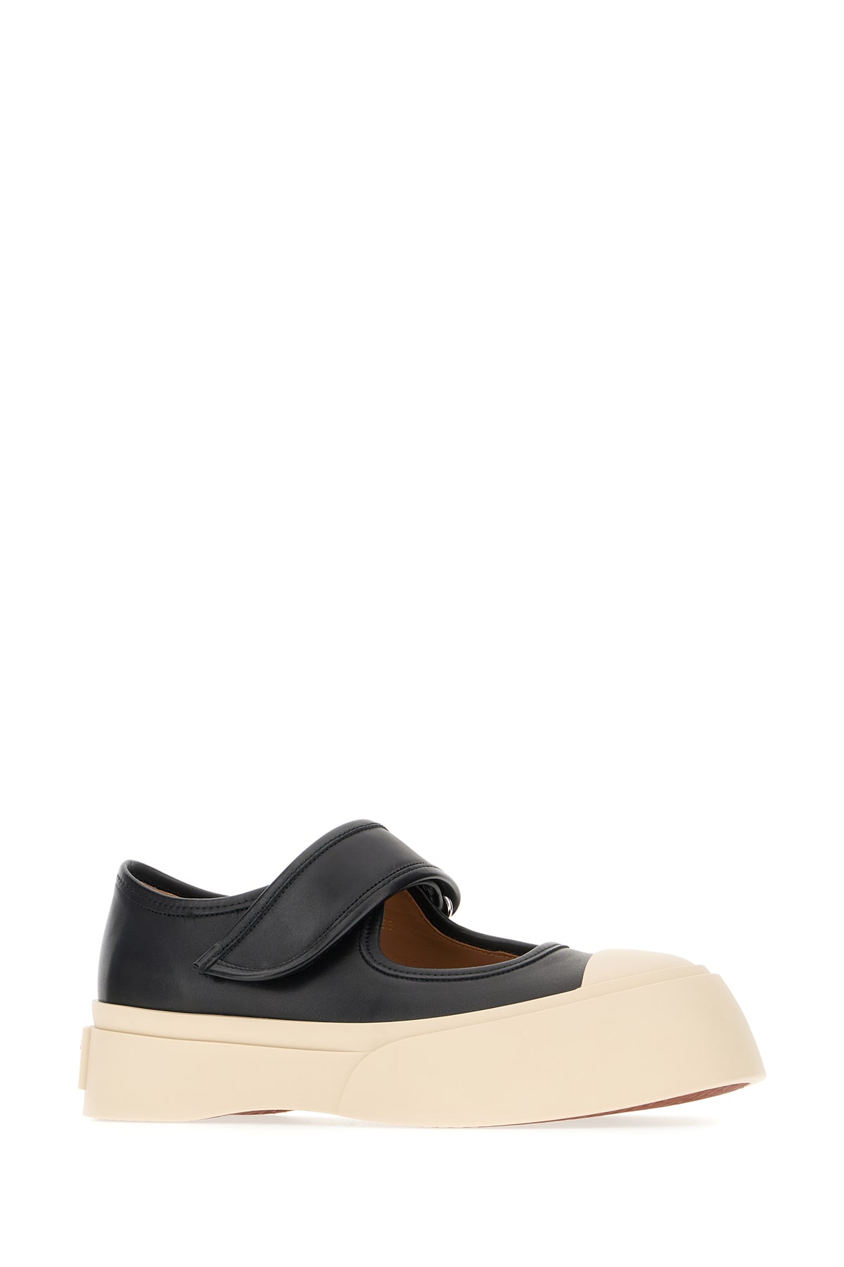 Shop Marni Black Nappa Leather Mary Jane Ballerinas