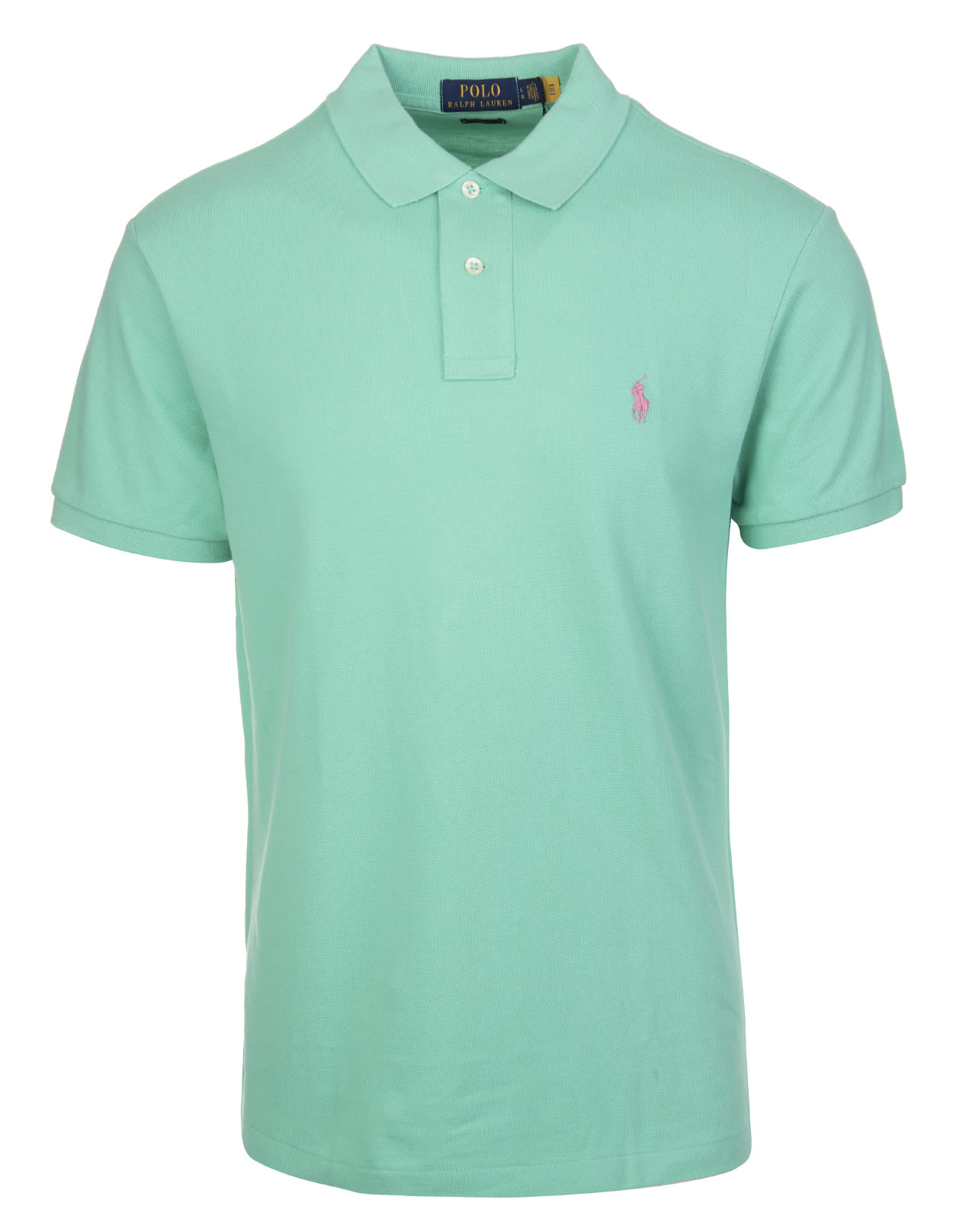 Ralph Lauren Man Mint Green And Light Pink Slim-fit Pique Polo Shirt