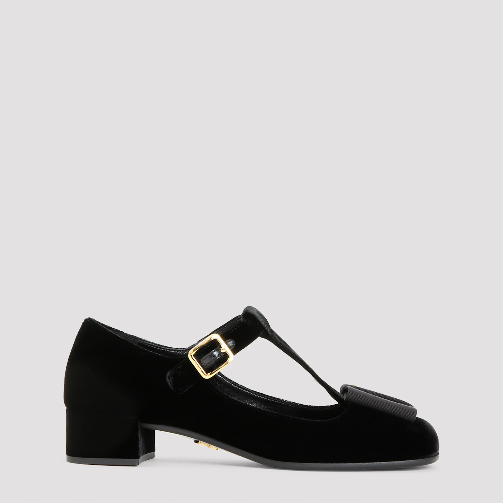 T-strap Logo Bow Velvet Pumps