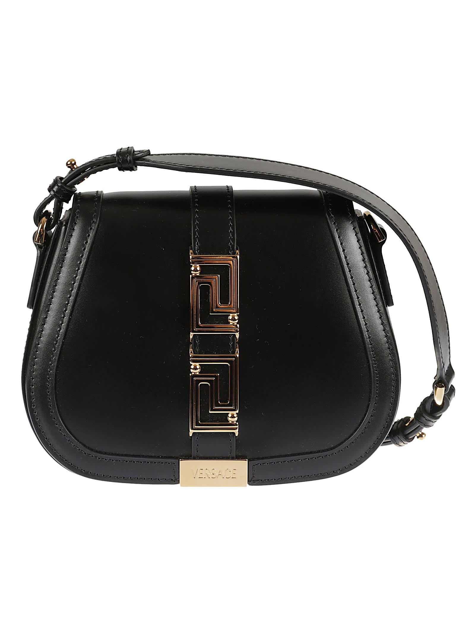 Shop Versace Greca Goddess Shoulder Bag In Black/gold