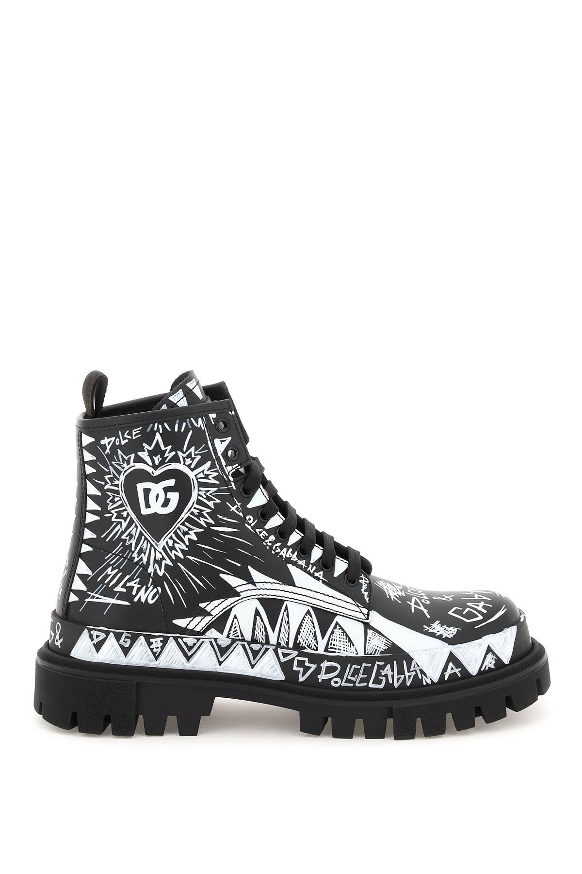 Dolce & Gabbana Graffiti Print Leather Hi-trekking Boots