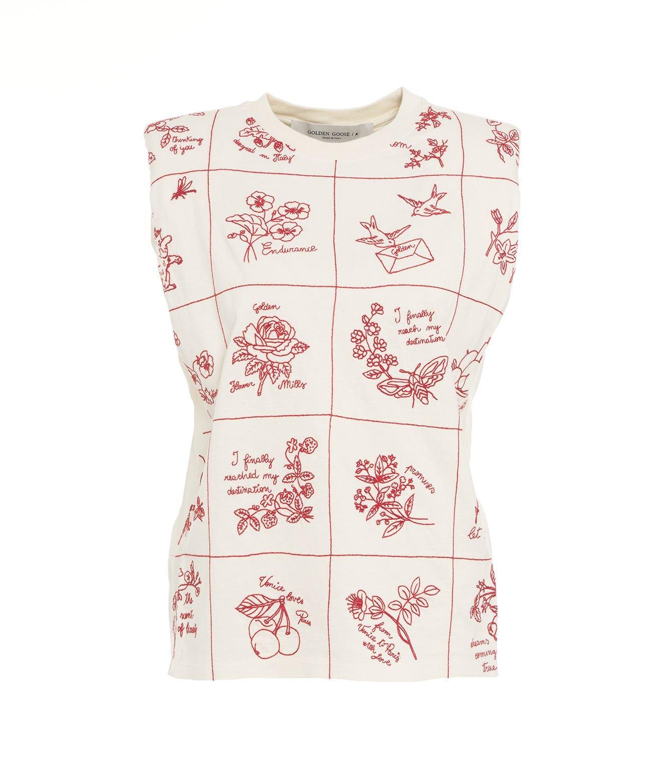 Shop Golden Goose Graphic Printed Sleeveless Top In White