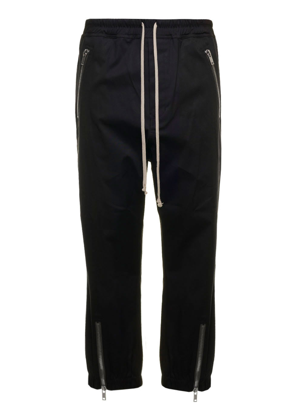 Rick Owens Mans Black Cotton Track Pants With Zip