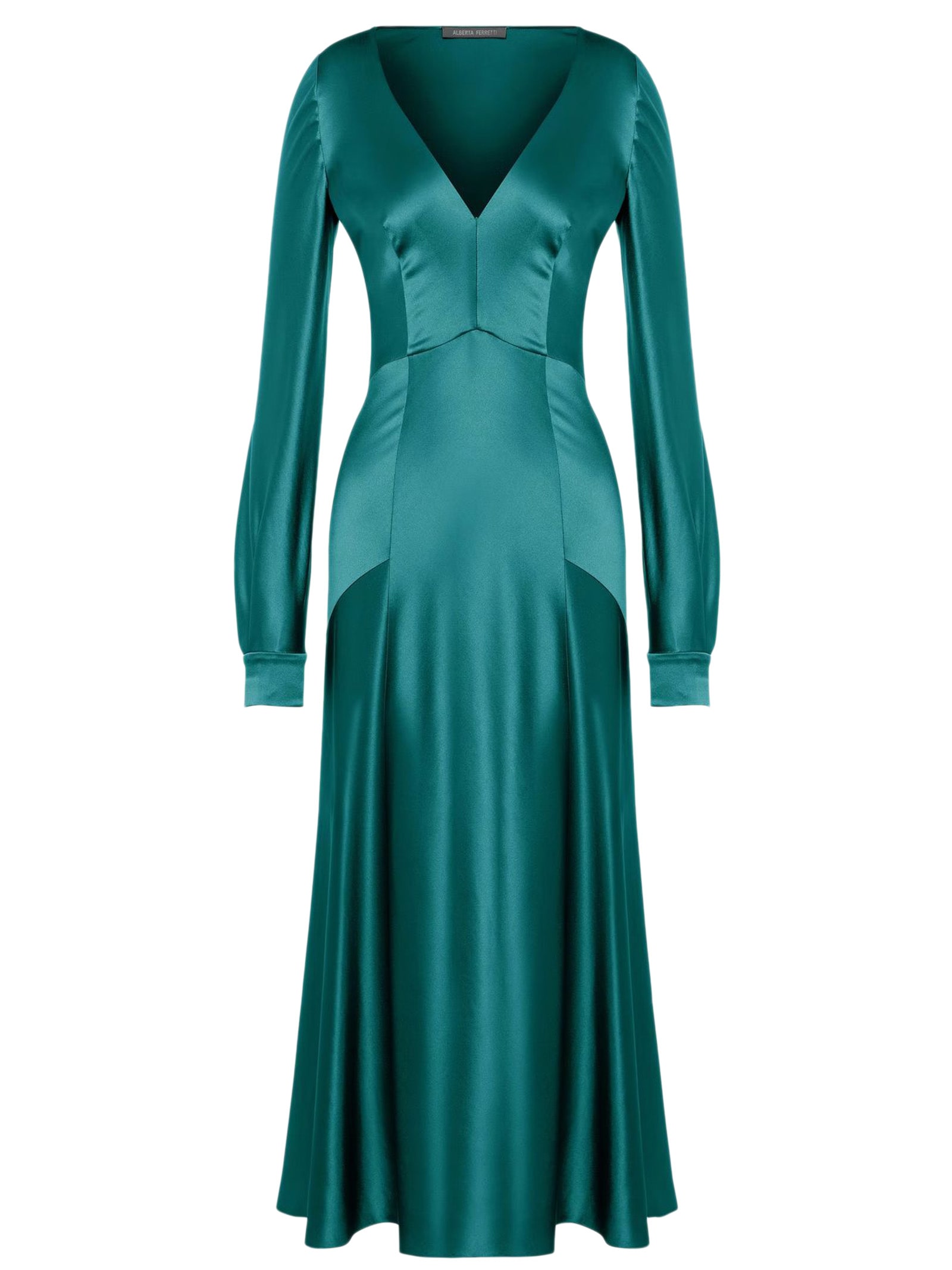 Alberta Ferretti Green Silk Satin Longuette Dress