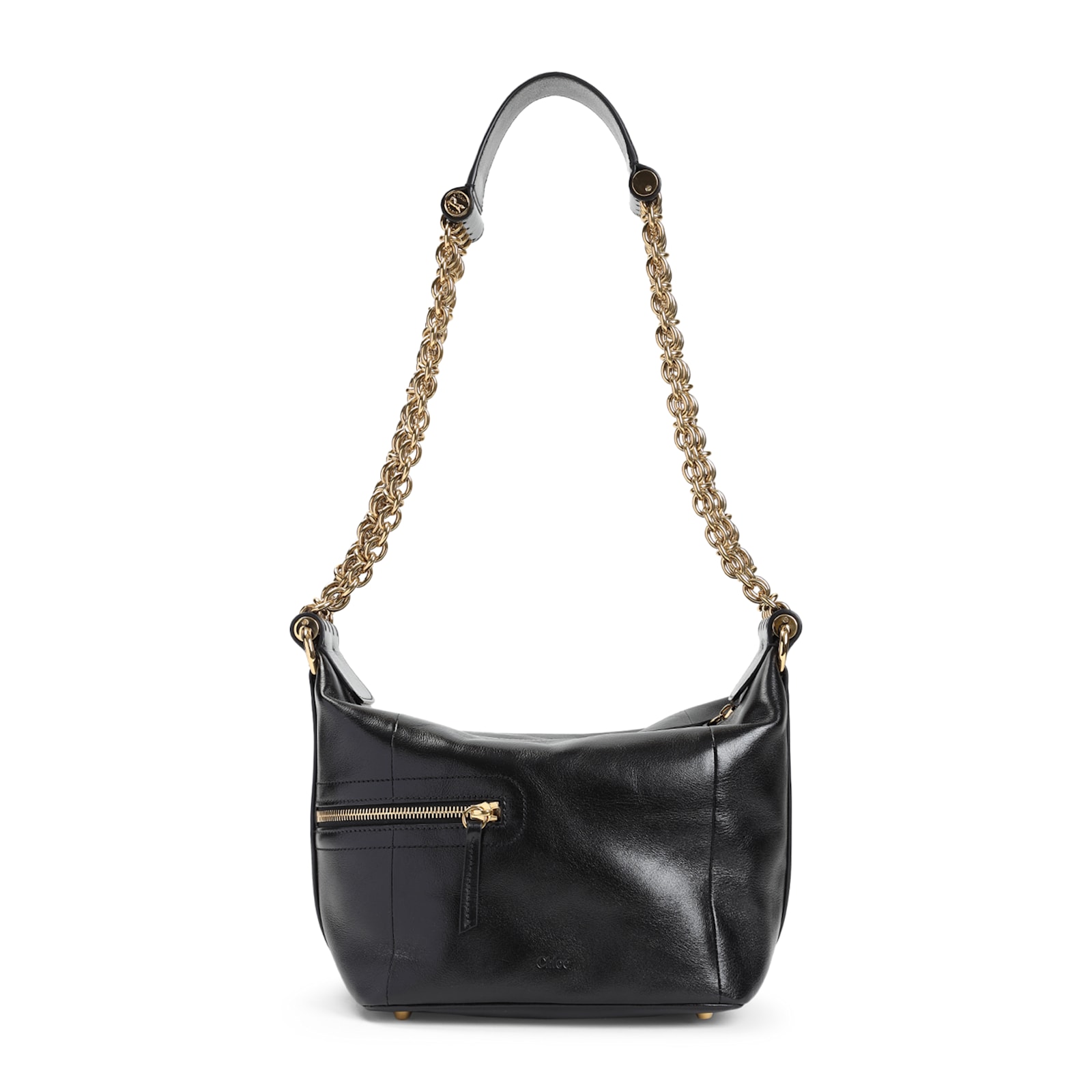 Chloé Sac Porté Épaule Camera Chain En Cuir Brillant Femme Noir Taille Onesize 100% Bubalus Bubalis, Farme In Black