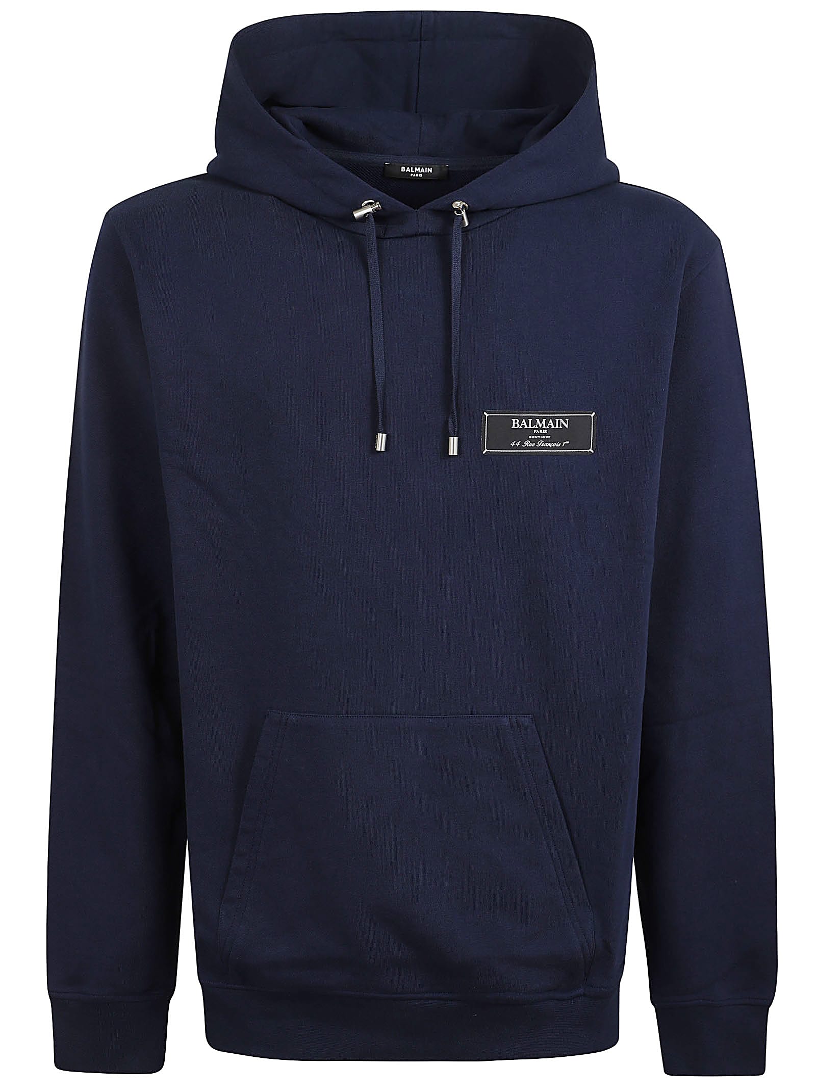 Shop Balmain Pierre Label Hoodie In Ub Marine