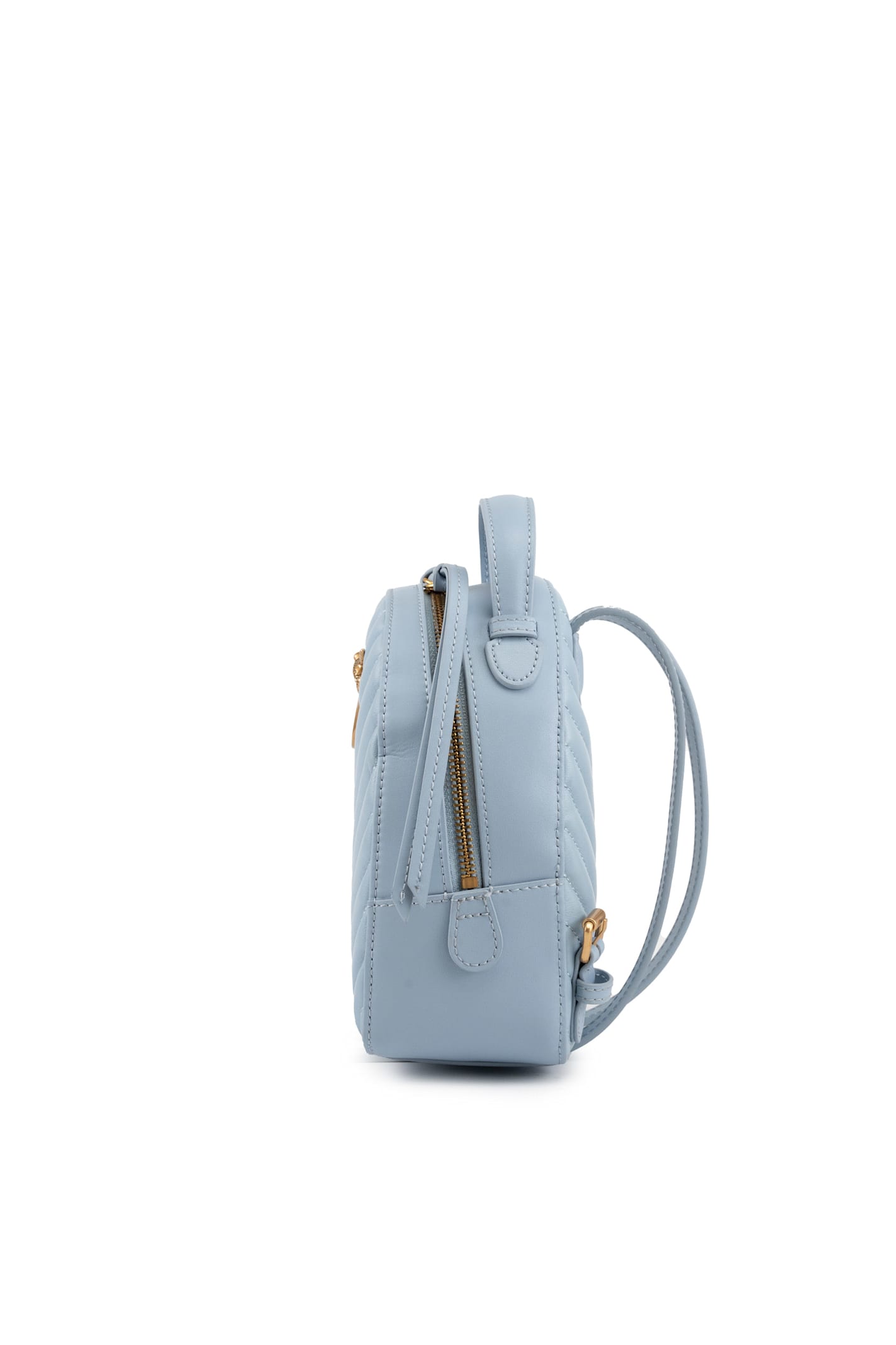 Shop Pinko Love Bag Mini Backpack In Matelasse Leather In Celeste