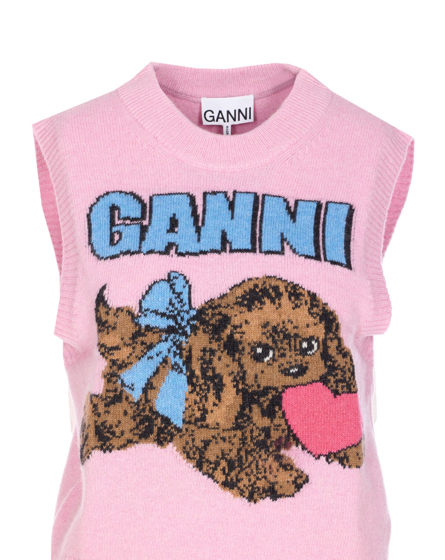 Ganni Puppy Love Graphic Wool Vest In Pink
