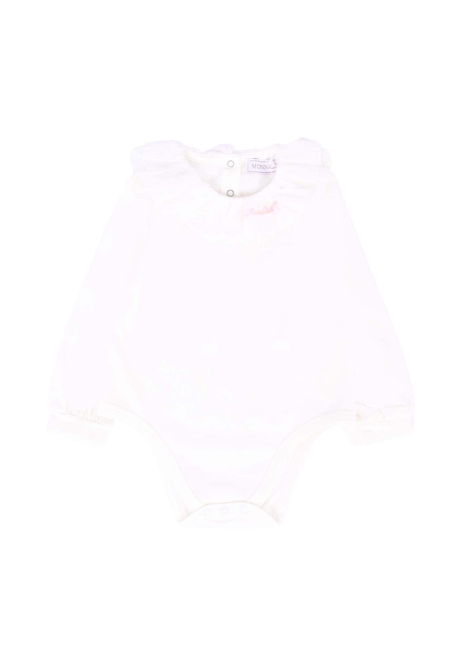 Monnalisa White Bodysuit For Baby Girl With Logo In White