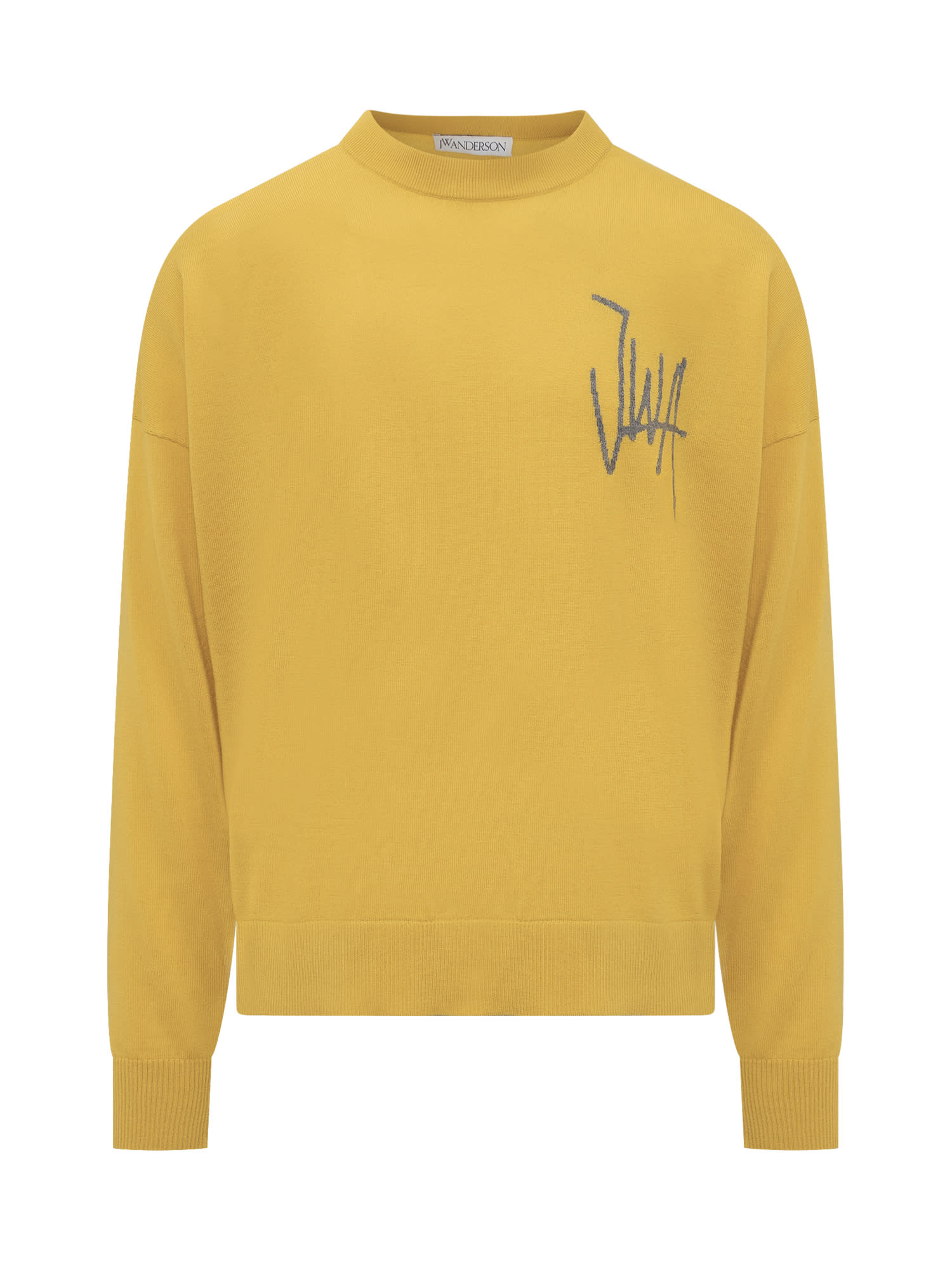 Jw Anderson Wool Crewneck Sweater Long Sleeves In Yellow/grey Melange