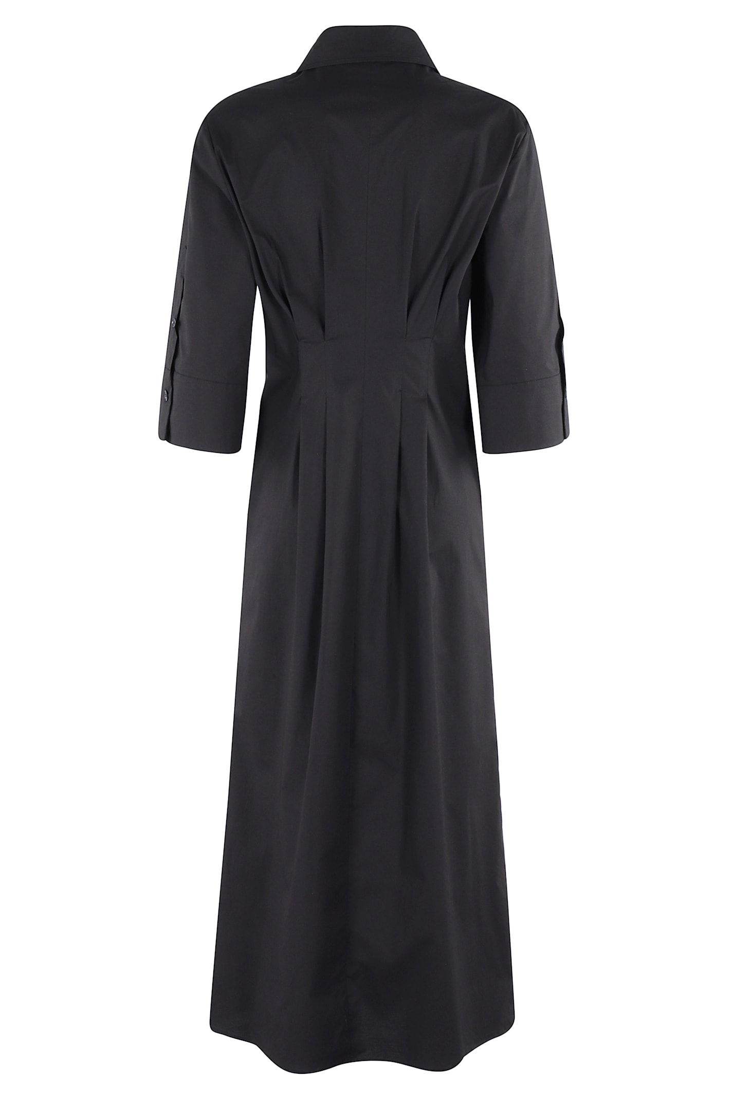 Seventy Midi Dress In Stretch Poplin With Kimono Sleeves In Nero