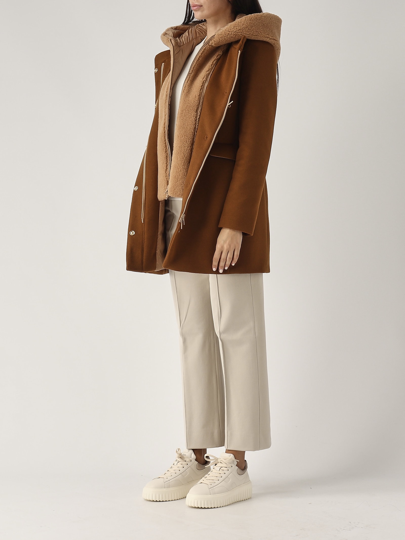 Shop Fay Toggle Coat Db Front Teddy Coat In Cuoio Scuro