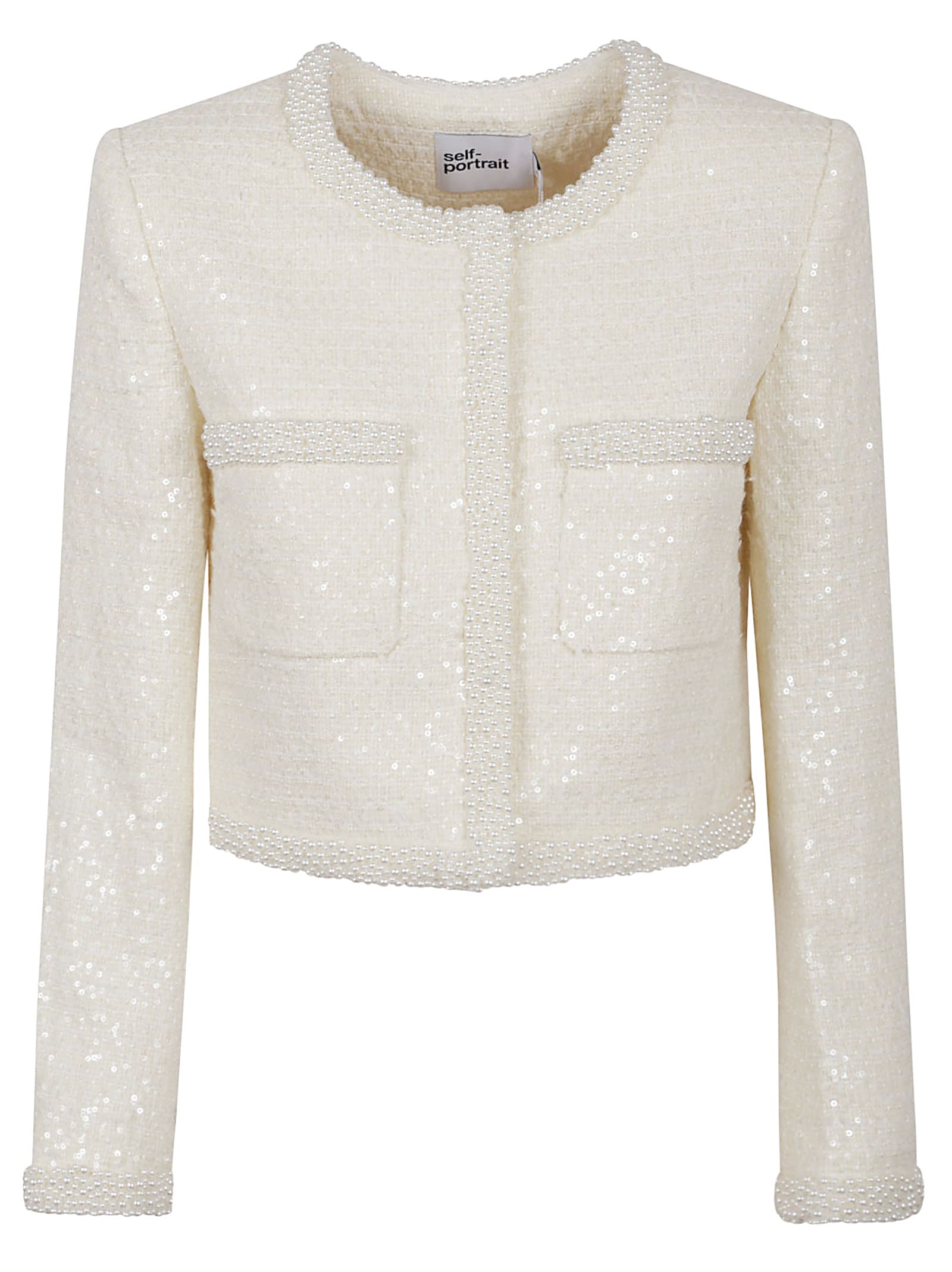 Cream Boucle Pearl Trim Jacket