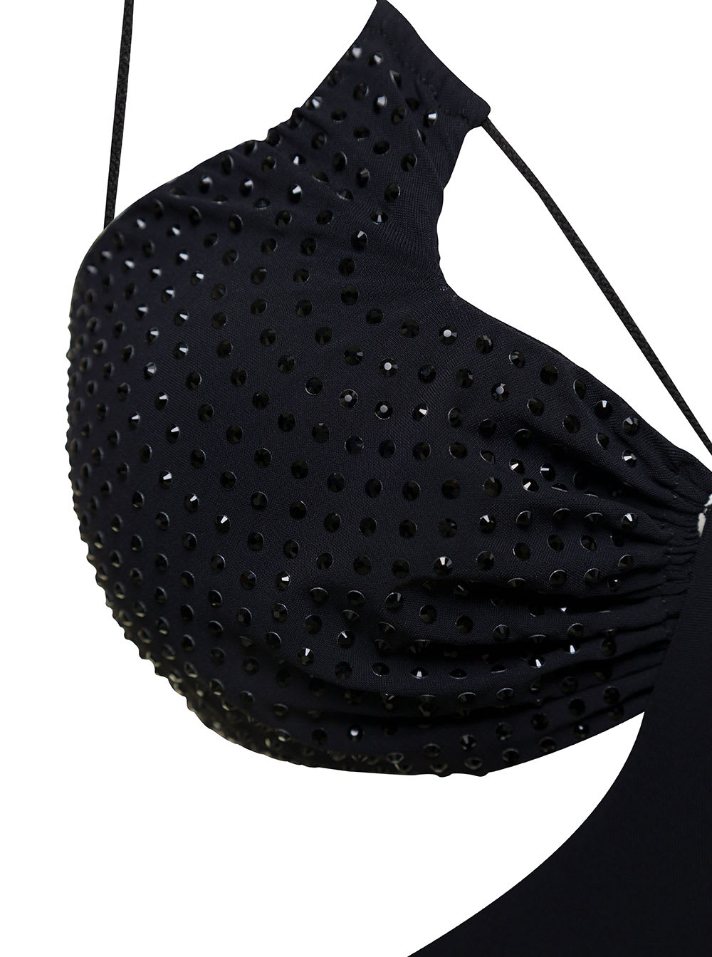 Shop Amazuìn Eva Short Black Dress With Cut-out And Rhinestone Embellishment In Stretch Polyamide Woman