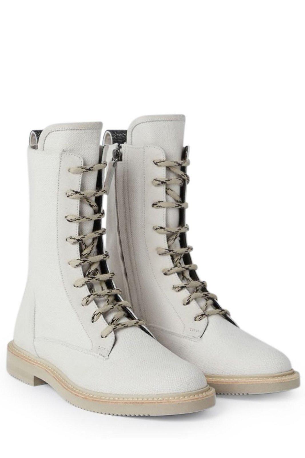 Shop Brunello Cucinelli Lace-up Ankle Boots In White