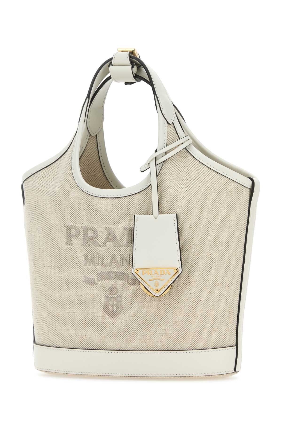 Shop Prada Sand Canvas Handbag In Naturalebianco