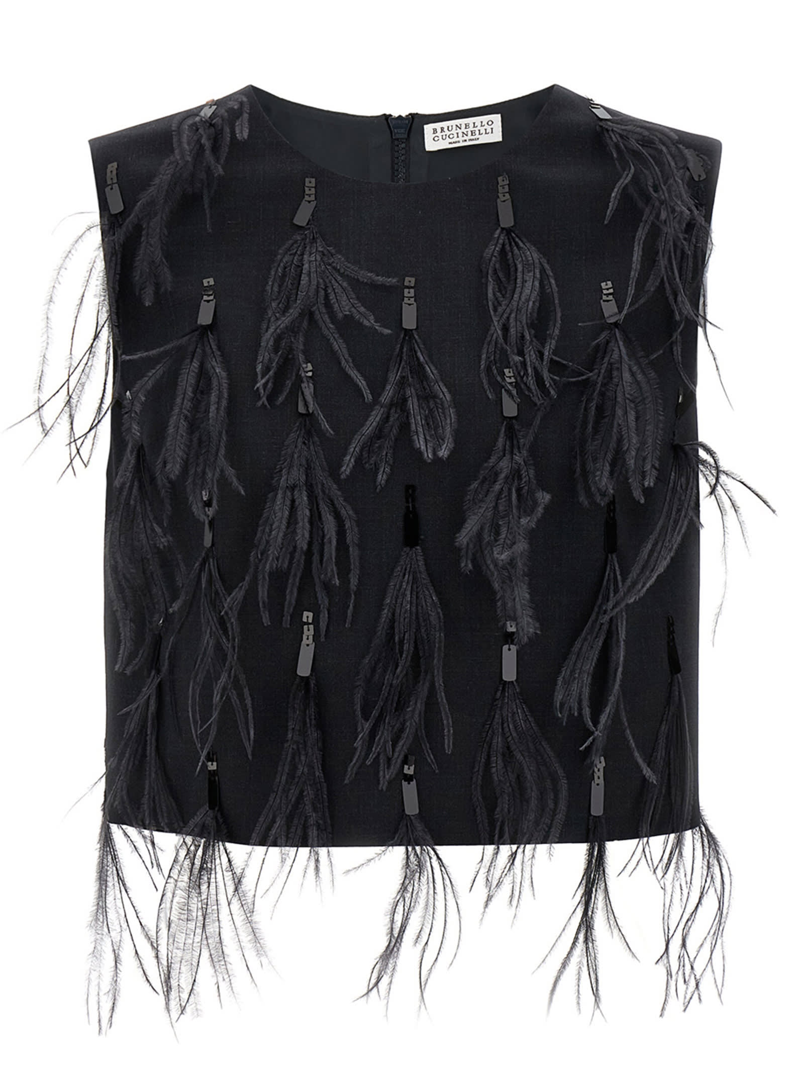 Shop Brunello Cucinelli Sequin Feather Top In Black