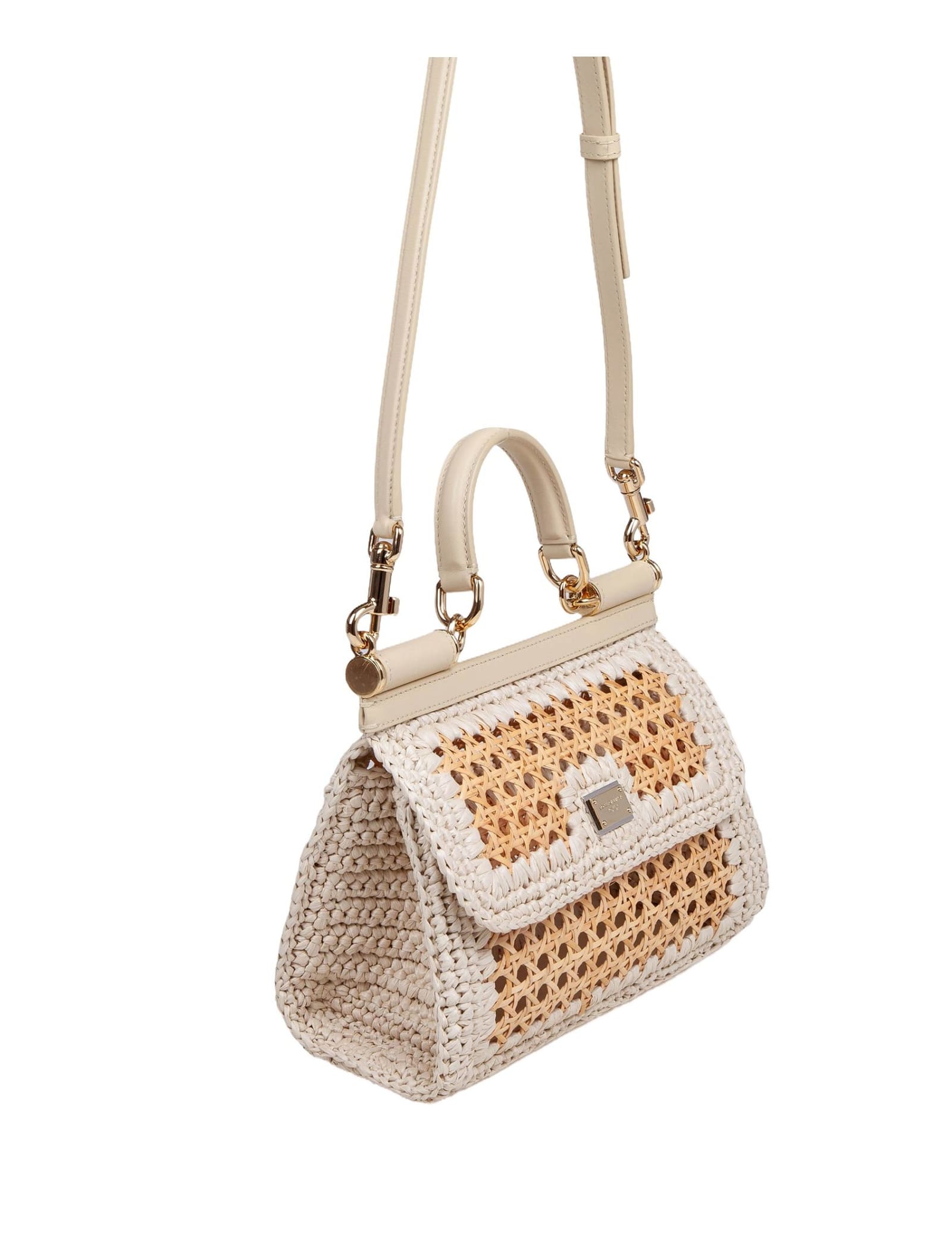 Shop Dolce & Gabbana Sicily Extended Handbag In Beige Straw In Natural