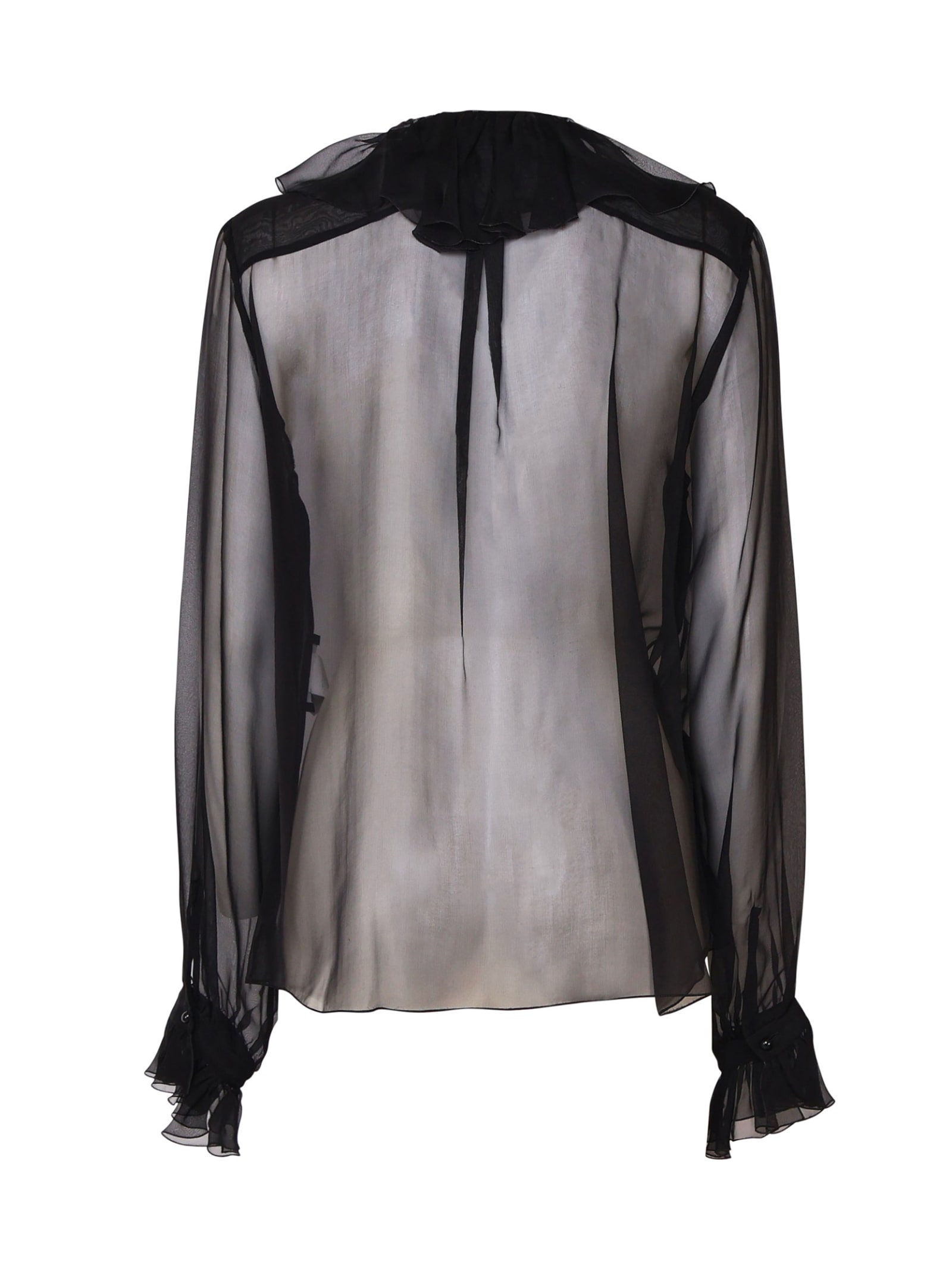 Shop Dolce & Gabbana Transparent Shirt With Neckline And Ruffles In Black