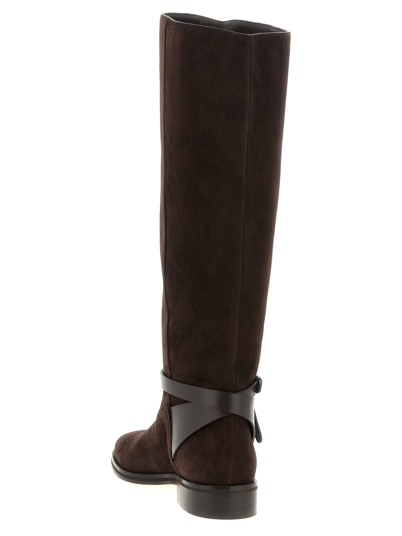 Jimmy Choo Lawton Leather-trimmed Suede Knee Boots In Brown