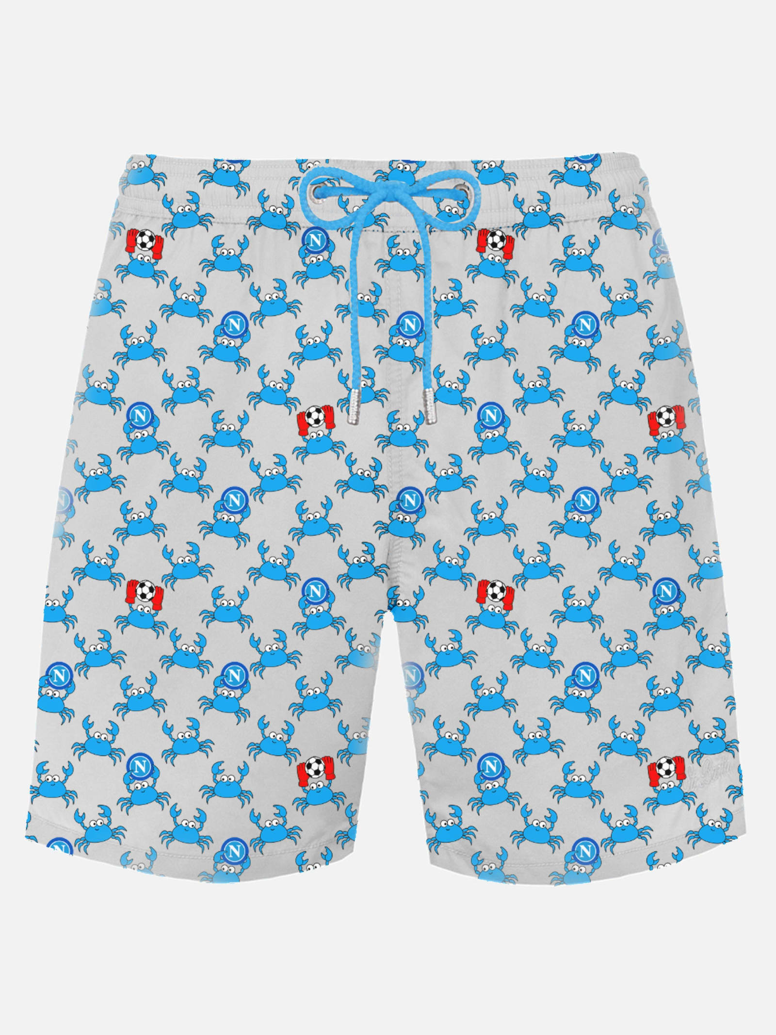 MC2 SAINT BARTH MAN LIGHTWEIGHT FABRIC SWIM SHORTS WITH CRAB PARTY AND NAPOLI LOGO PRINT SSC NAPOLI SPECIAL EDITION