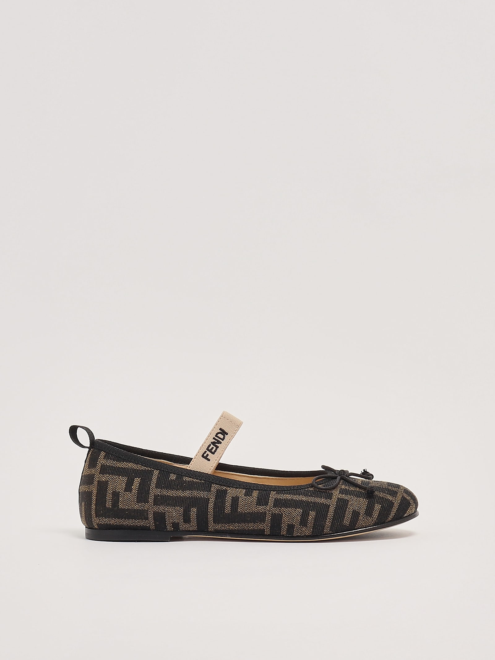 Fendi Ballet Flats For Girl With All-over Ff Logo In Tabacco-nero-nudo