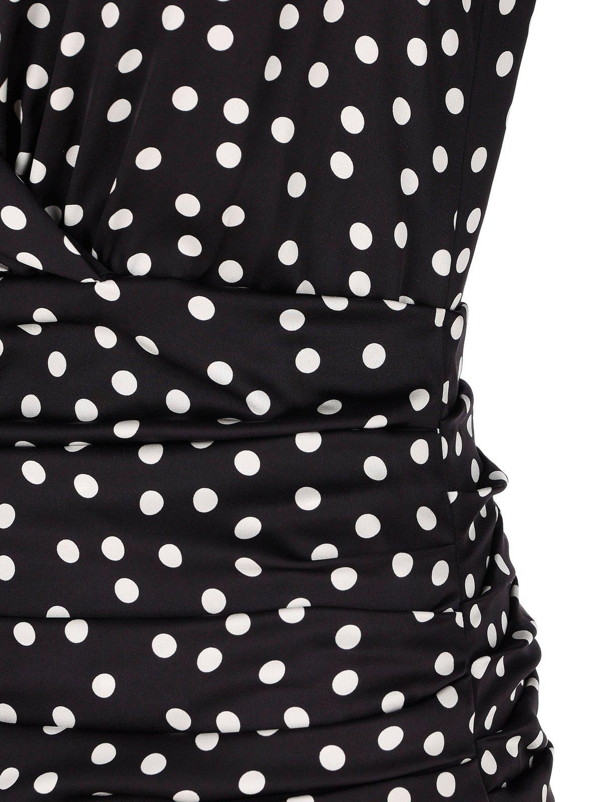Shop Dolce & Gabbana Polka Dot-printed Plunging V-neck Mini Dress In Nero