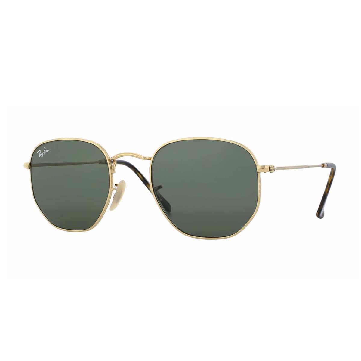 Ray Ban Hexagonal Flat Lenses Sunglasses Gold Frame Green Lenses 48-21 In Oro