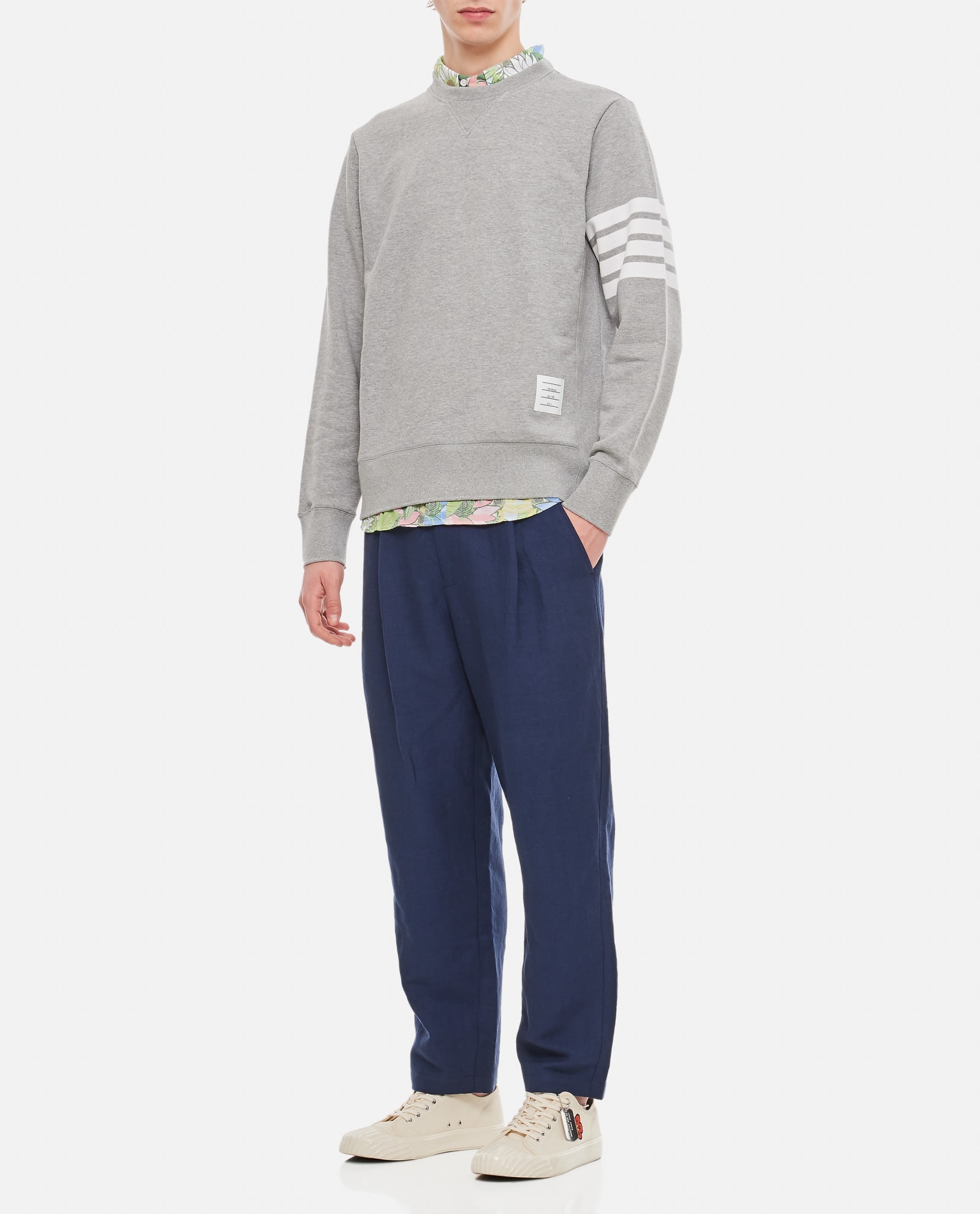 Shop Thom Browne Classic Sweatshirt In Classic Loopback W/ Engineered 4 Bar In Grey