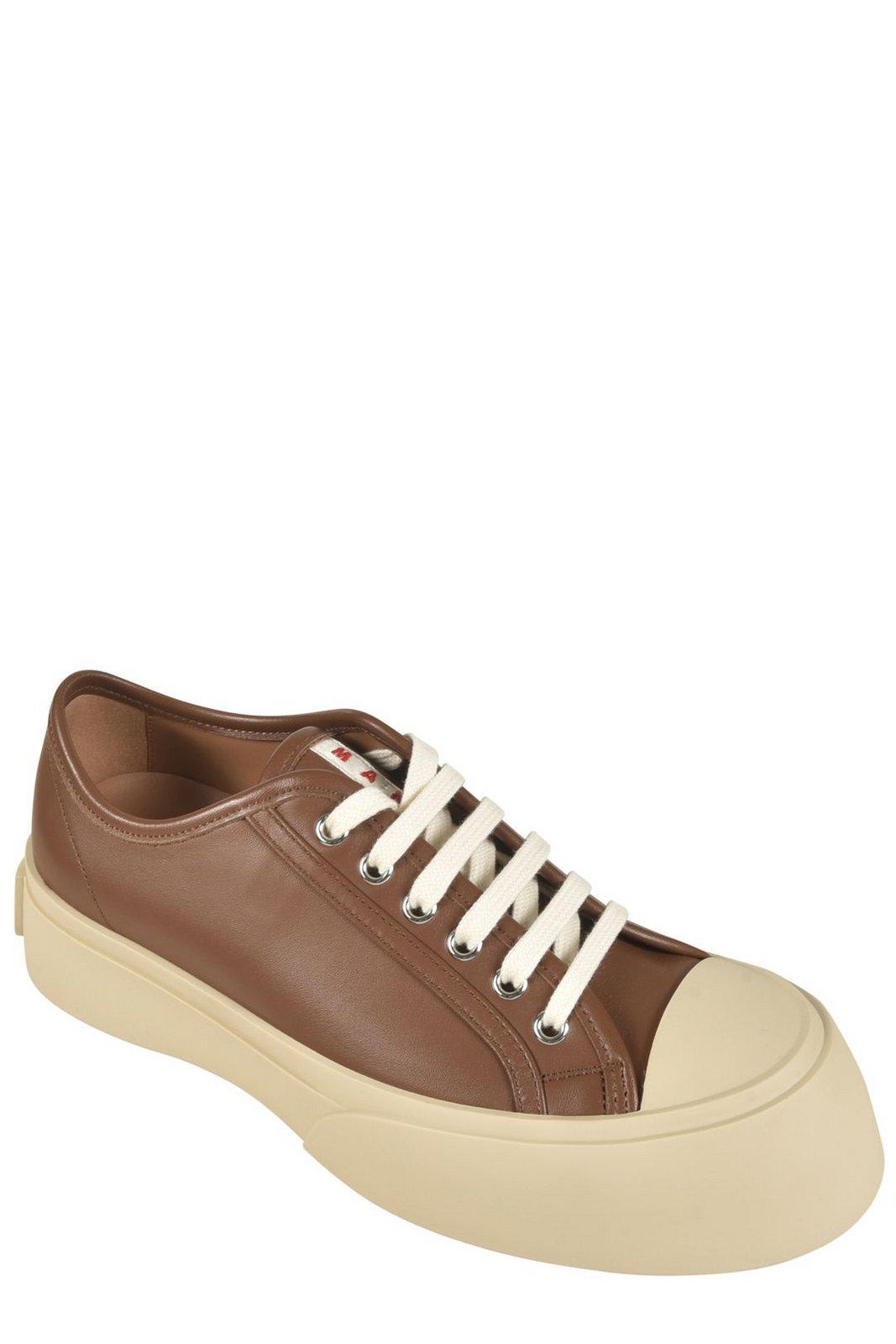 Shop Marni Logo Patch Lace-up Sneakers In Cigar