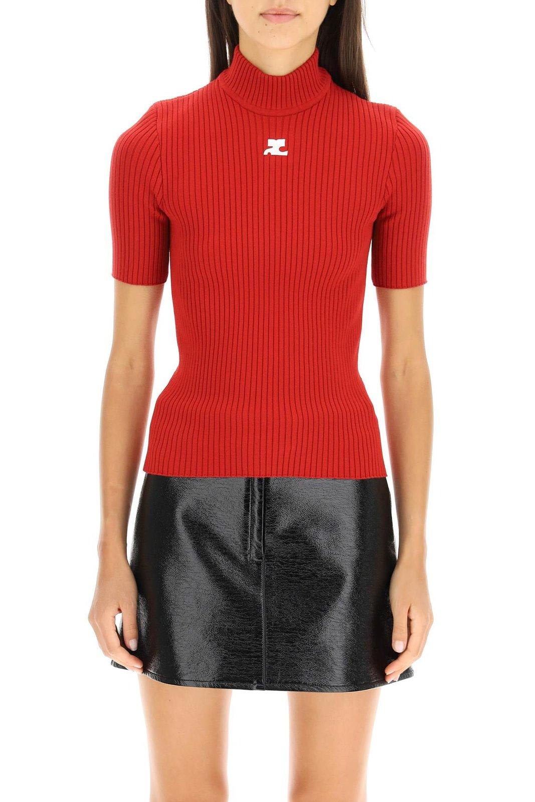 COURRÈGES HIGH-NECK RIBBED KNIT TOP