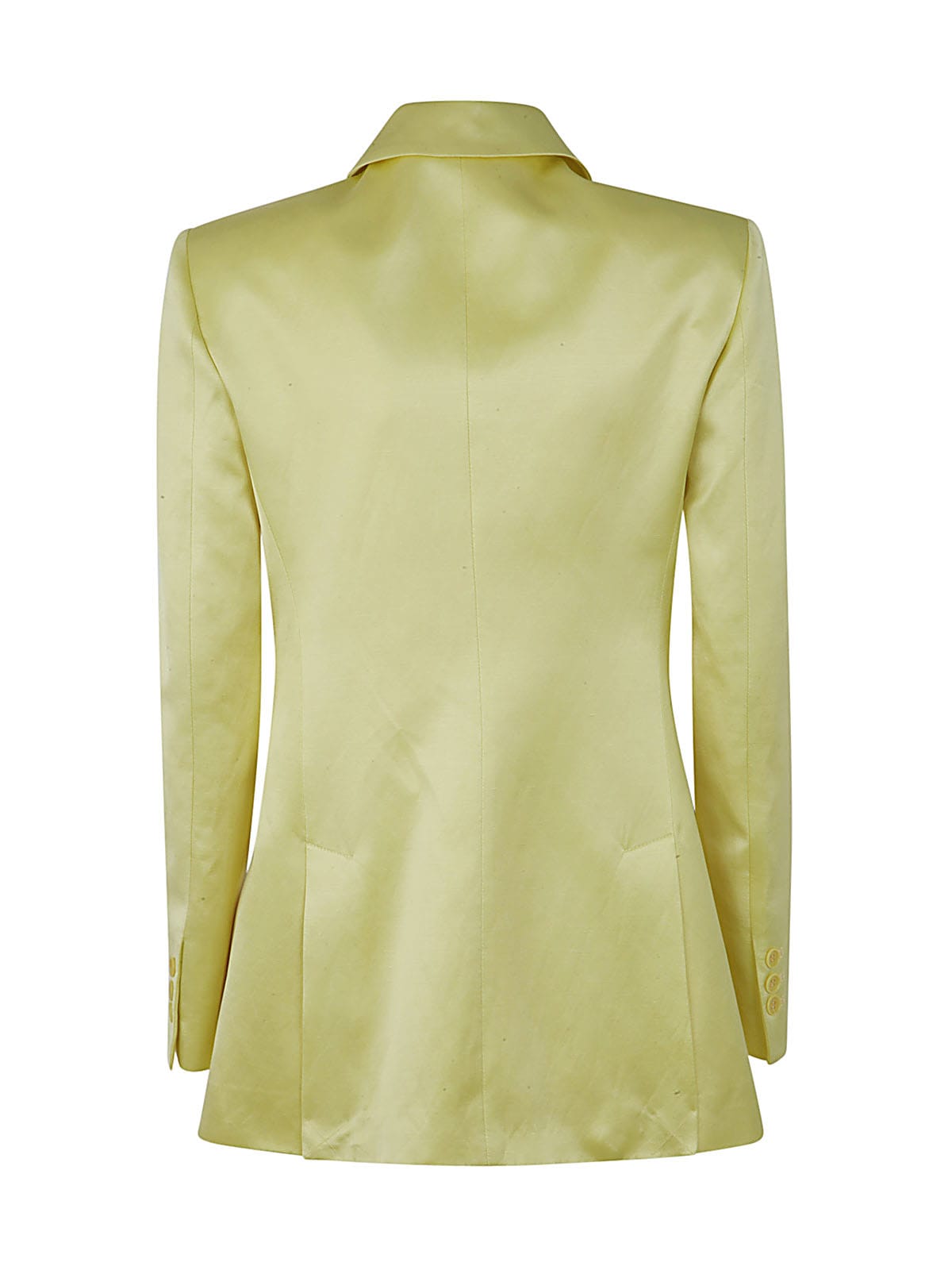 Shop P.a.r.o.s.h Double Breasted Satin,viscose And Linen Jacket In Light Yellow