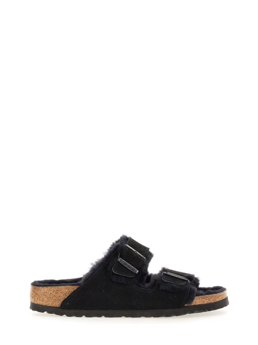 Birkenstock 'arizona' Black Sandals With Logo Lettering On The Buckle In Black