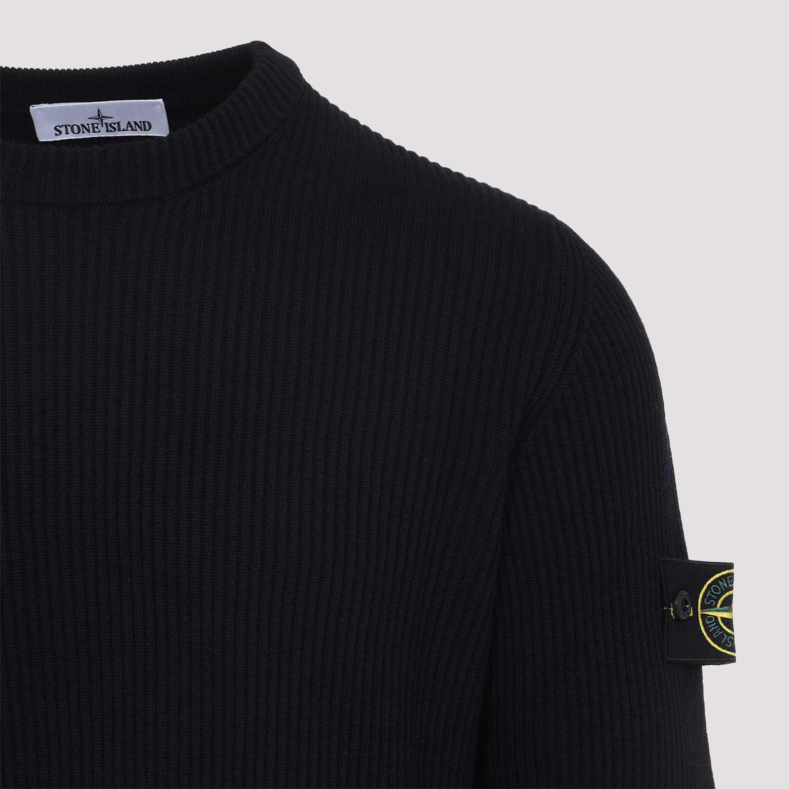 Stone Island Round-neck Jumper With Embossed Stitching In Black