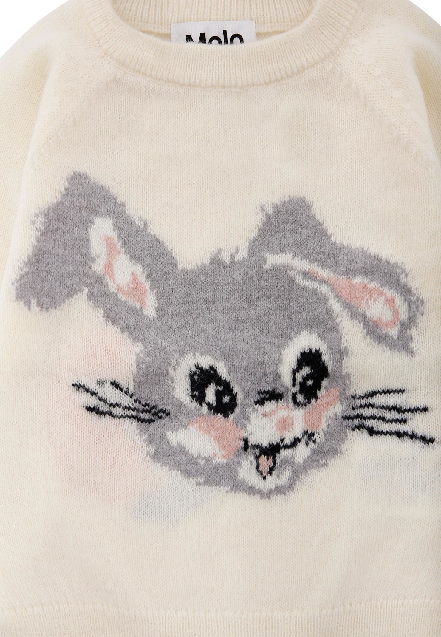 Molo Ivory Sweater For Baby Girl With Rabbit In White