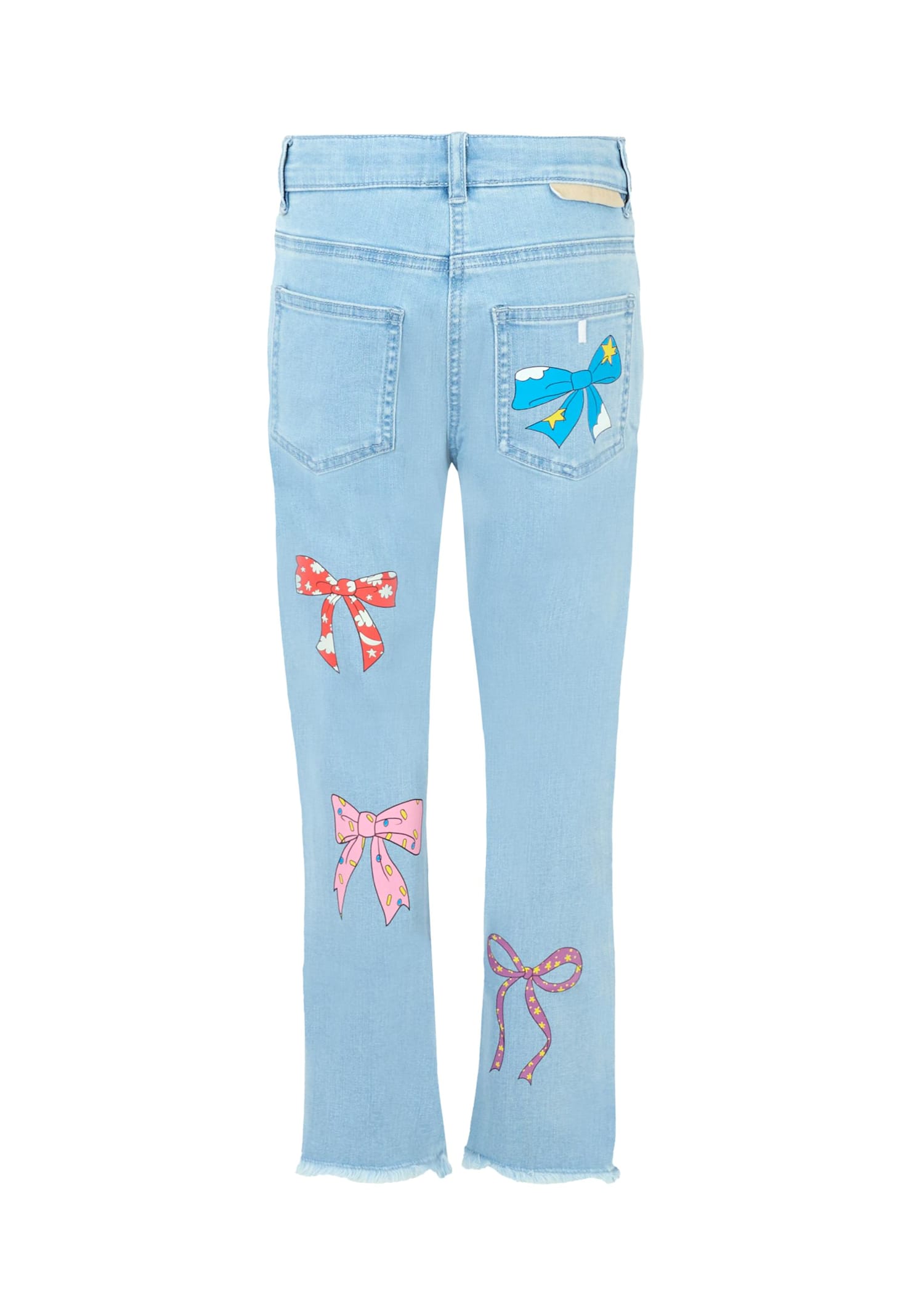 Stella Mccartney Lighr Blue Denim Jeans For Girl With Bows In Blue