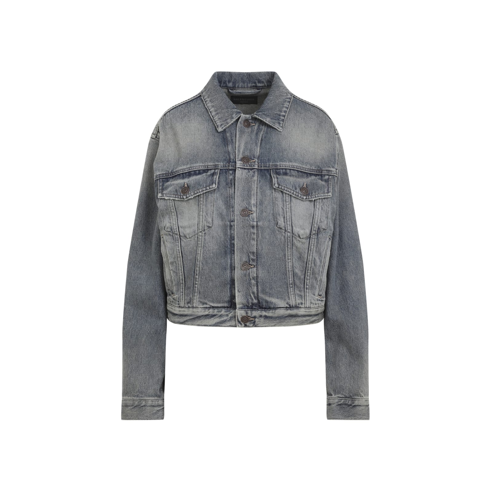 Balenciaga Rhinestone Logo Denim Jacket In Blue Rust