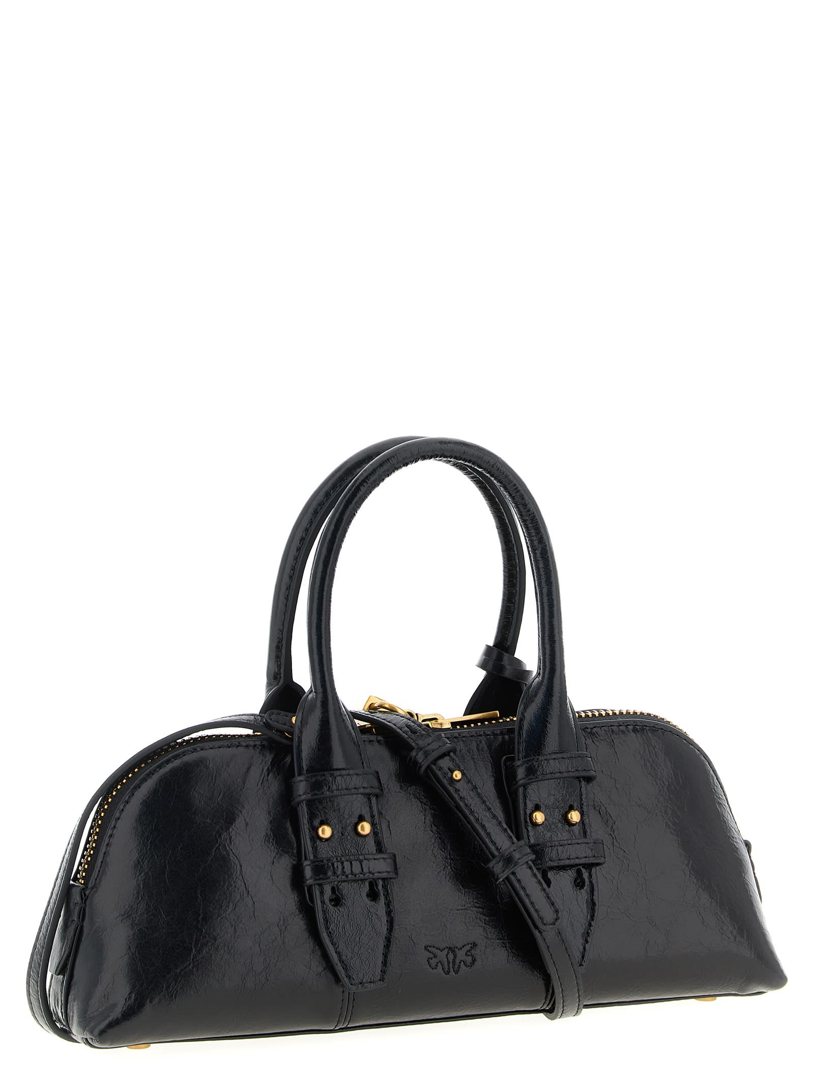 Pinko Escape Bag Baguette Small Handbag In Patent-effect Leather In Black