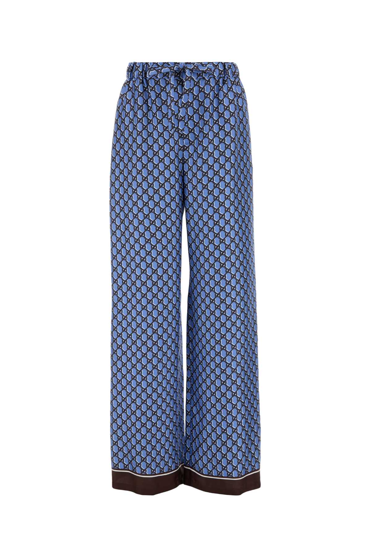 Gucci Silk Pant With Printed Pattern And Contrasting Hem In Blue